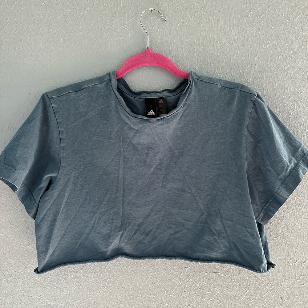 Adidas Women’s Cropped T-Shirt Blue Short Sleeve Boxy Tee Size Small